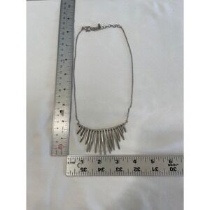 Silver Tone Spike Bib Statement Necklace Edgy Punk Fringe Textured Metallic